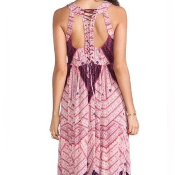 FREE PEOPLE YOU MADE MY DAY LACE UP PURPLE PATTERN MAXI DRESS 10 - Picture 1 of 10